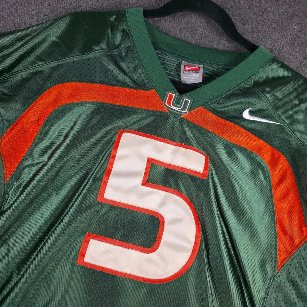 Vintage Y2K Miami Hurricanes #5 Nike Football Jersey Mens M Bottom Jock Tag Rem